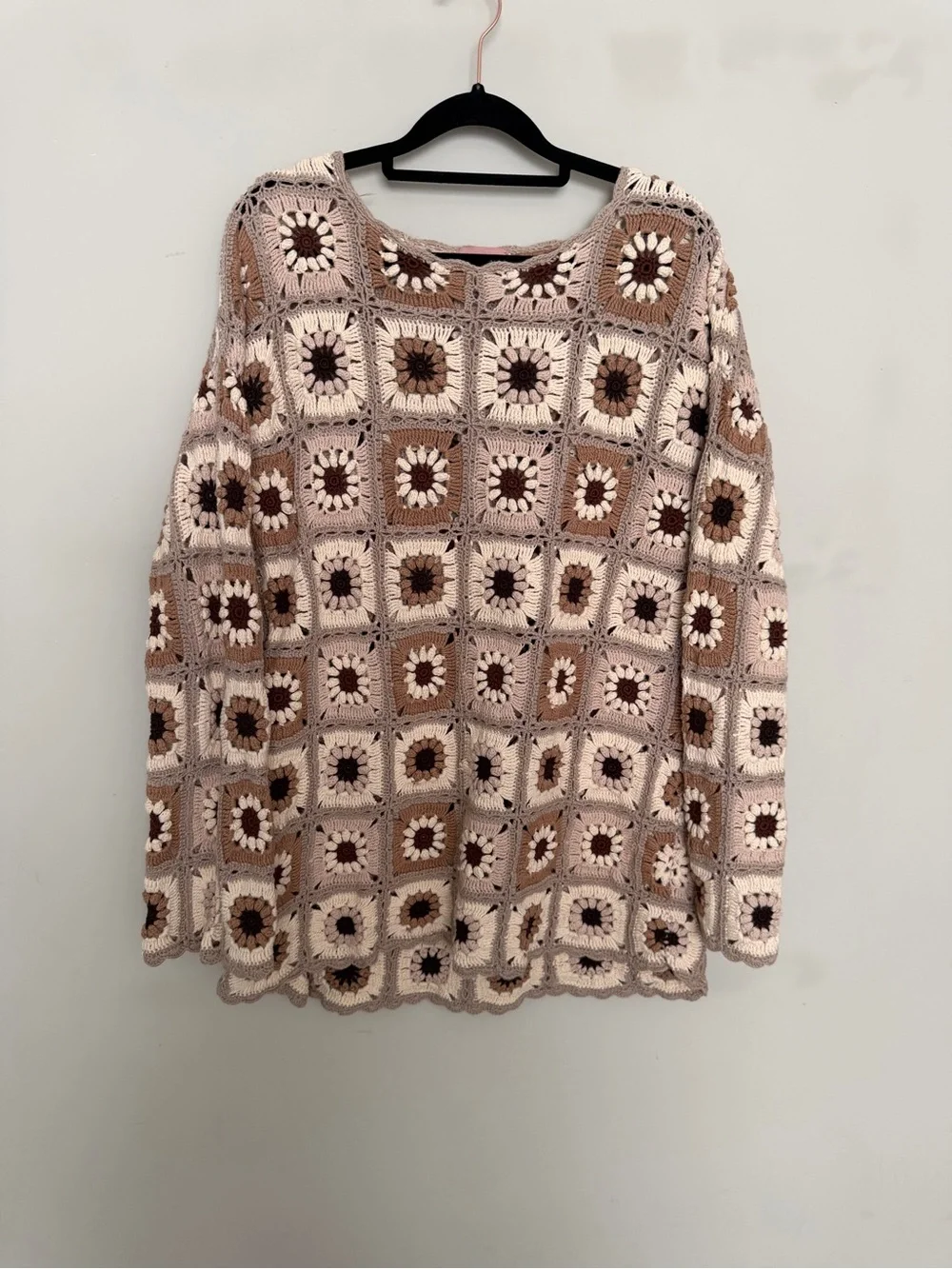 Show Me Your MuMu Crochet Square Floral Mini Coverup in Cream and Brown Large